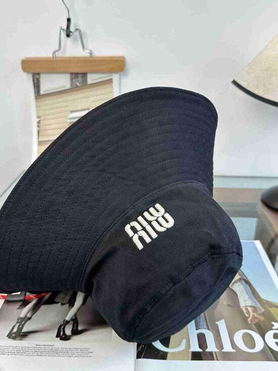 Miu Miu Cotton Sun Hat with Red Drawstring Detail main image 5